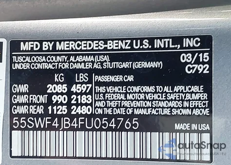 2015 Mercedes-Benz C 300 Luxury/Sport from USA, damaged, VIN 55SWF4JB4FU054765